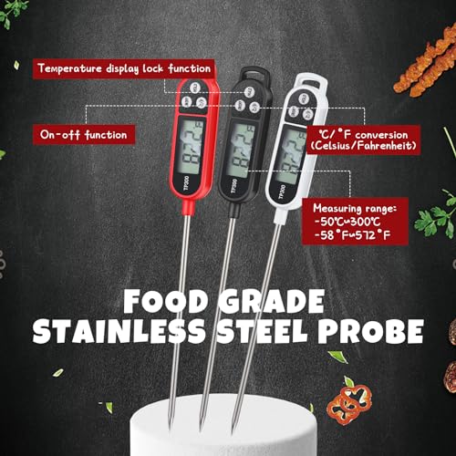 6 Pcs Food Thermometer Instant Read Probe BBQ (Black, White, Red)