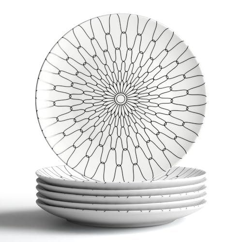 10 Inch Dinner Plates Set of 6 (White plates with black grid / 10 inch)