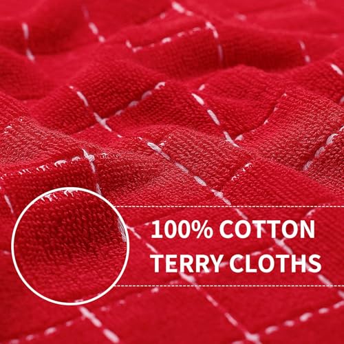 100% Cotton Terry Kitchen Towels (Red / 13 X 28 - 12 Pack)