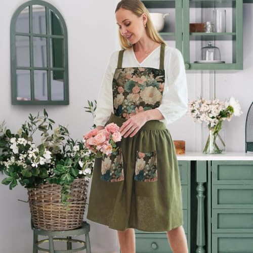 Aprons for Women with Pockets (Olive Green)