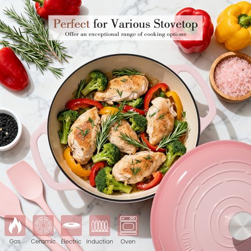 6QT Enameled Cast Iron Dutch Oven with Lid (Pink)