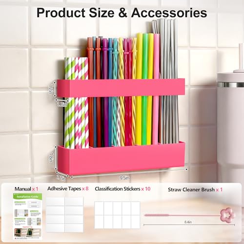 9.5” Large Acrylic Straw Holder for Cabinet Door (Large / Hot Pink)