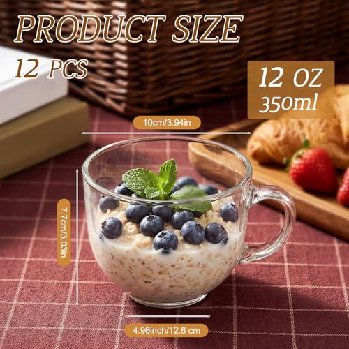 12 Pack Glass Coffee Mugs with Handles (Minimalist)