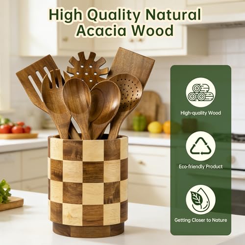 Wooden Utensil Holder (Checkered / 1 Compartment)