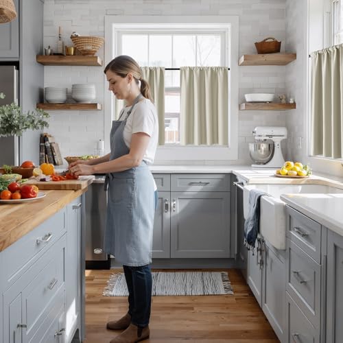 100% Blackout Short Curtains for Small Window (100% Blackout - Natural / 34"W x 45"L (Pack of 2))