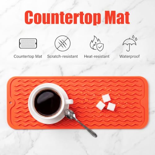 Silicone Dish Drying Mat for Multiple Usage (Orange / 17"L x 6"W)