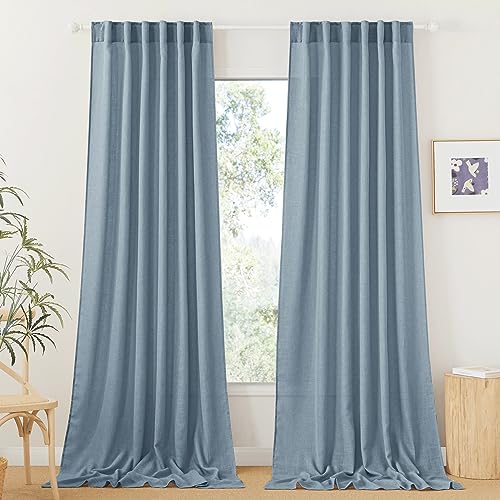 Sheer Curtains 102 inches (Dusty Blue / 52"W x 102"L (Pack of 2))