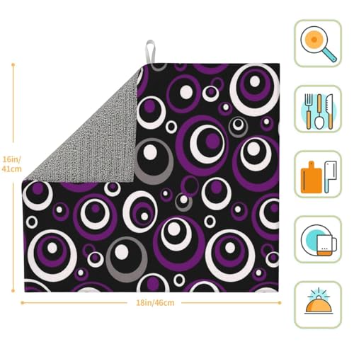 Purple White and Black Circle Pattern Dish Drying Mat (Circles-Purple-White-Black / 16" x 18")