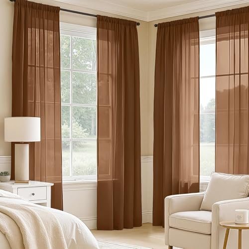 Dark Brown Sheer Curtains 72 Inches Long 4 Panels 42 x 72 Inches (42"W x 72"L (Pack of 4) / Dark Brown)