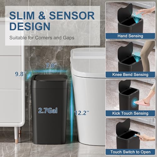 2 Pack 2.7 Gal Bathroom Trash Can with Lid (Black / 2.7 Gal)