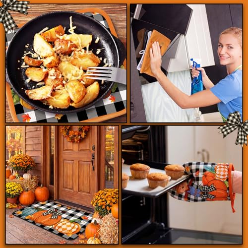 10 Pcs Fall Kitchen Decor Checkered Pumpkin Kitchen Accessory Set (Orange,black / Orange Pumpkin)