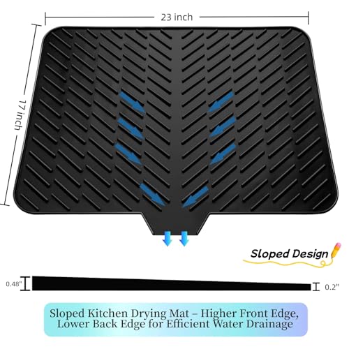 Silicone Dish Drying Mat for Kitchen Counter (Black / 23" x 17")