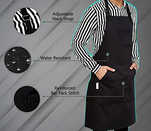 Work Aprons for Men (Black - 5 Pockets - Pack of 1 / Heavy Apron)