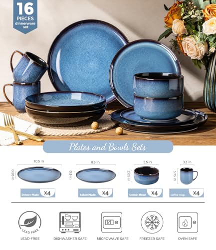 Ceramic Dinnerware Sets for 4 (Modern-Blue / Service for 4 (16pcs))