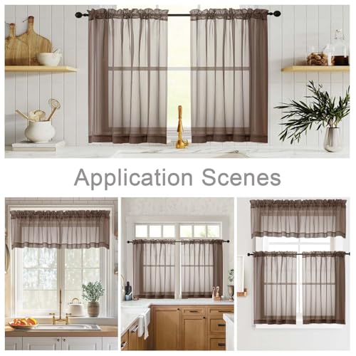 Chocolate Kitchen Curtains 30 Inch Length Tier 2 PCS (Chocolate / 42"W x 30"L (Pack of 2))