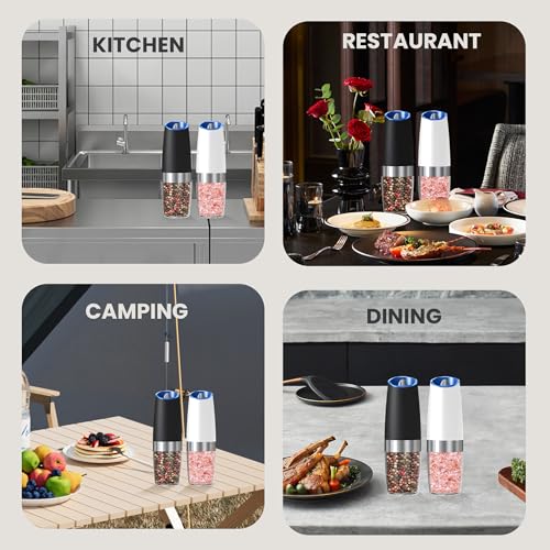 Battery Operated Salt And Pepper Grinder Set 2 Pack (Battery/2pcs/Black+White)