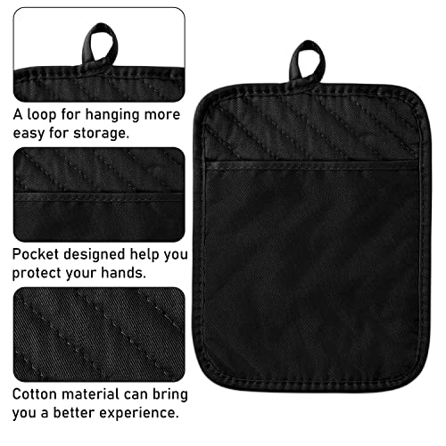 5Pack Pot Holders for Kitchen Heat Resistant Cotton Potholder Multipurpose Hot Pad Machine Washable Oven Mitts with Pocket Potholders for Baking and Cooking 8.9 x 6.9 in Gray Black (Black&gray)