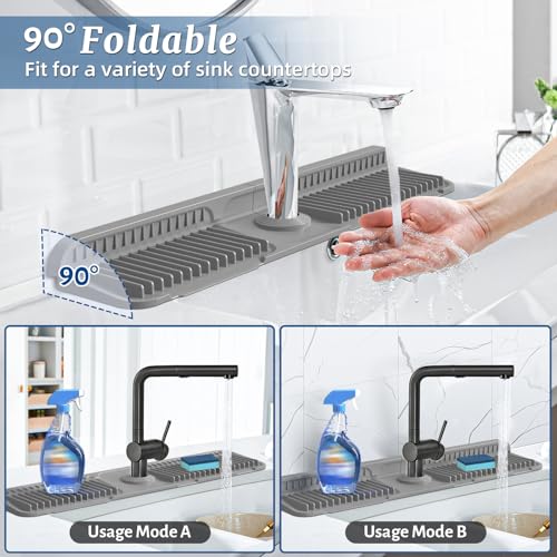 24 Inch Faucet Mat for Kitchen Sink Splash Guard (Gray / 23.6" x 5.5")