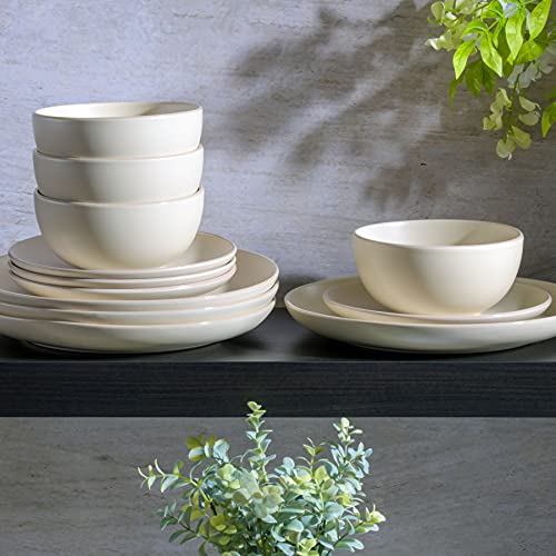 Rockaway 12 Piece Round Stoneware Dinnerware Set (Service for 4 (12pcs) / Cream (Rockaway))