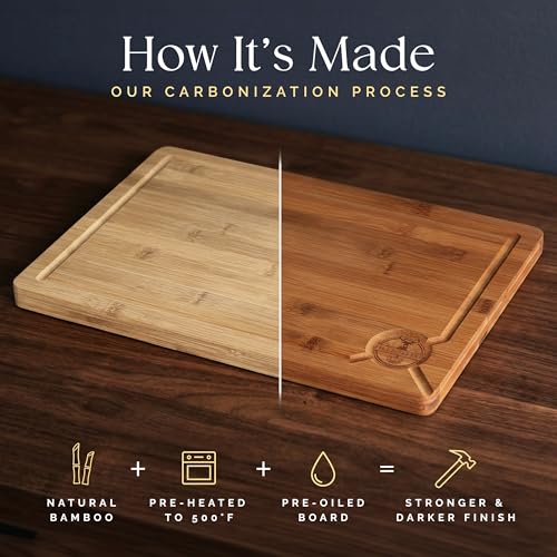 Pre-Oiled, Non Toxic 3-Piece Carbonized Bamboo Cutting Board Set (Large-3SET)