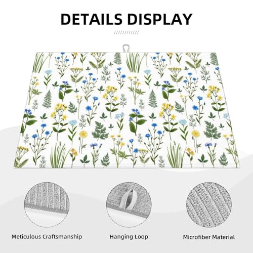 Blue Yellow Wildflower Dish Drying Mats for Kitchen Counter (Green-Yellow-Blue-Floral / 18" x 24")