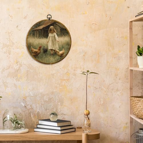 Vintage Rustic Farmhouse Round Wall Art (Colour 24)