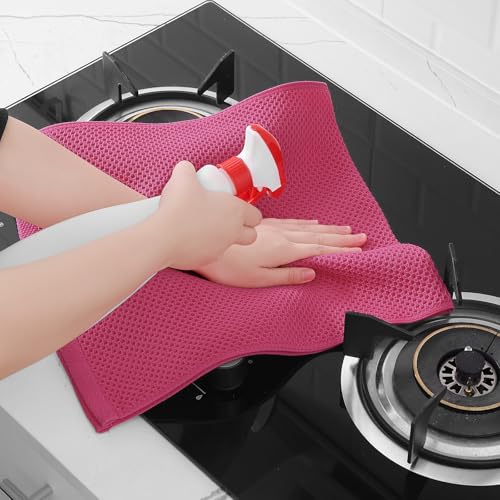 100% Cotton Waffle Weave Kitchen Dish Towels 4 (Hot Pink / 13 X 28 - 4 Pack)