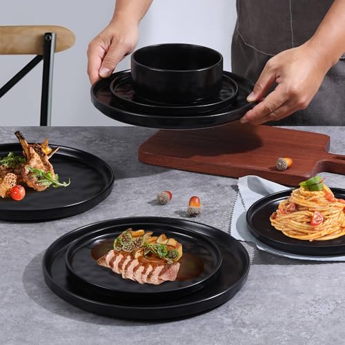 6 Pieces Stoneware Dinnerware Set for 2 (6-Piece / Obsidian Black)