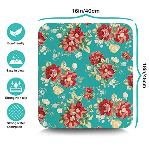 Coffee Bar Mat Accessories for Countertop Absorbent Hide Stain Rubber Backed Dish Drying Mats for Kitchen Counter Draining Pad Decor Gift (Boho Flowers / 16" x 18")