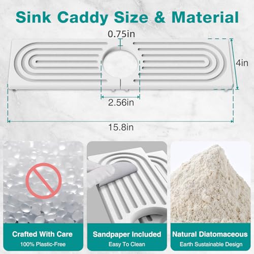 Faucet Mat for Kitchen Sink (15.8" x 4" / White)