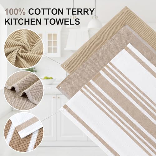 Cotton 380 GSM Premium Kitchen Towels (Khaki / 18" X 28" - 12 Pack)