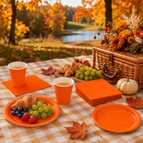 50PCS Orange Paper Plates and Napkins