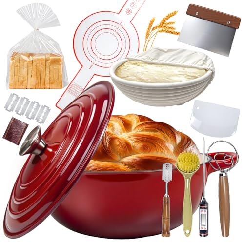 5QT Enameled Cast Iron Dutch Oven for Bread & Multi (Red)