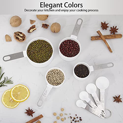 Measuring Cups and Spoons Set of Huygens Kitchen Gadgets 10 Pieces (Stainless Steel,White)