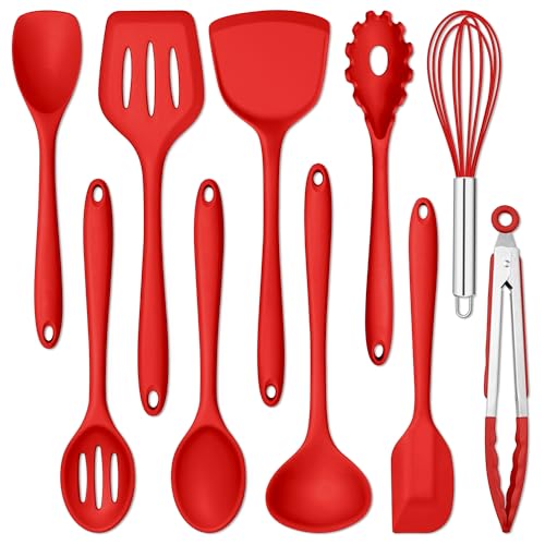 10 Pieces Silicone Cooking Utensils Set (10 Pieces / Red)