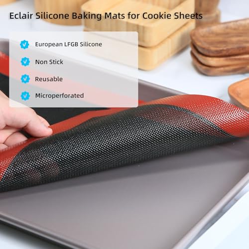 Perforated Silicone Baking Mat for Jelly Roll Pan (Black Background with Red Trim / (14.5'' x 9.6'') Jelly Roll)