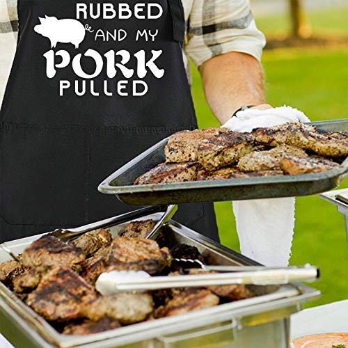 Funny BBQ Black Chef Aprons for Men (I Like My Butt Rubbed and My Pork Pulled)