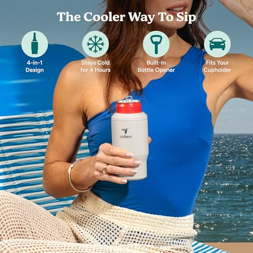 4-in-1 Drink Cooler - Versatile Can & Bottle Holder with Vacuum Insulation - Keeps Drinks Cold Up to 4 Hours - Includes Bottle Opener - Fits Cupholders & Dishwasher Safe - 14oz - Unbleached (Unbleached / Single)