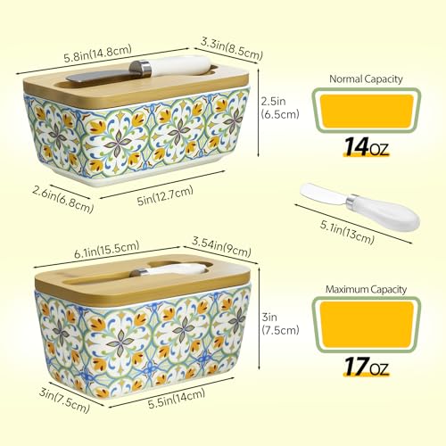 KZJZKJ Ceramic Butter Dish with Lid (Green-Large size)