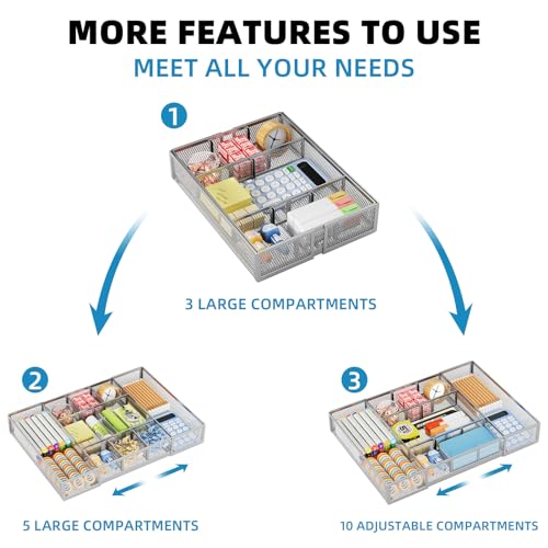 Expandable Desk Drawer Organizer (Expandable-Silver)
