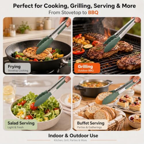 Kitchen Tongs with Silicone Tips (Sage Green)