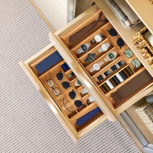 Large Premium Acacia Silverware Organizer (9 Slots Expandable / Acacia)