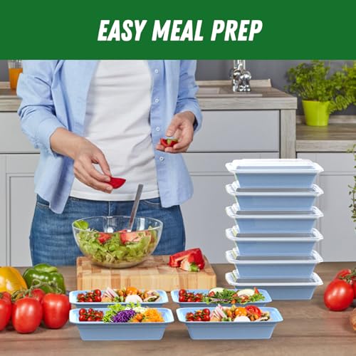 50 Pack (100-Piece) 32 oz Meal Prep Containers with Easy Open Lids, Blue (Blue)