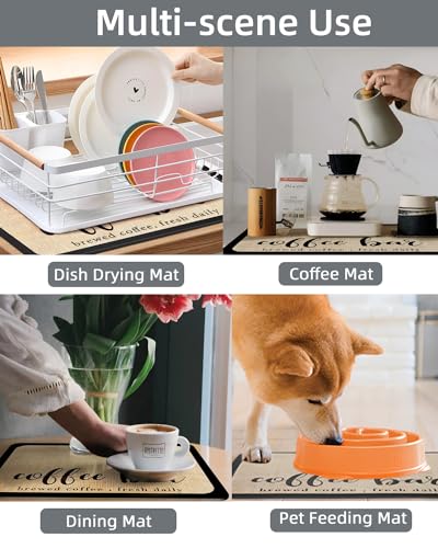 Coffee Mat 16"x24" Coffee Bar Mat Rubber Backed Bar Accessories Super Absorbent Dish Drying Mats for Kitchen Counter (23.6" x 15.7")