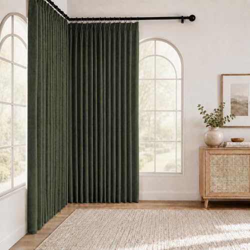 Pinch Pleated 100% Blackout Linen Curtains for Living Room 96 Inch (Loden/Linen 100% Blackout / 40"W x 96"L (Pack of 2))