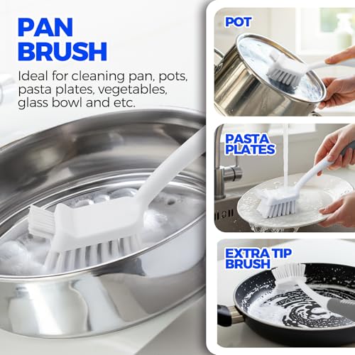 6 Pack Dish Brush Set with Bottle Brush (Gray)