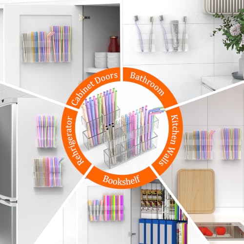 2 Pack Small Acrylic Straw Holder for Cabinet Door (Small / Transparent)