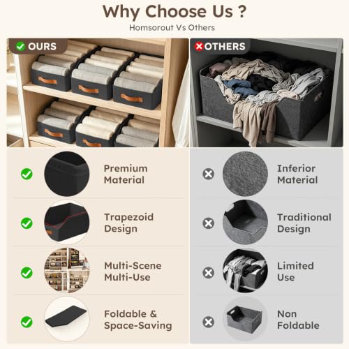 Fabric Storage Bins for Organizing (Black / 6 Pack)