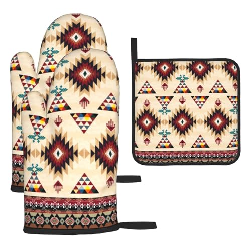 Southwestern Aztec Oven Mitts and Pot Holders Set of 3 (Southwestern)