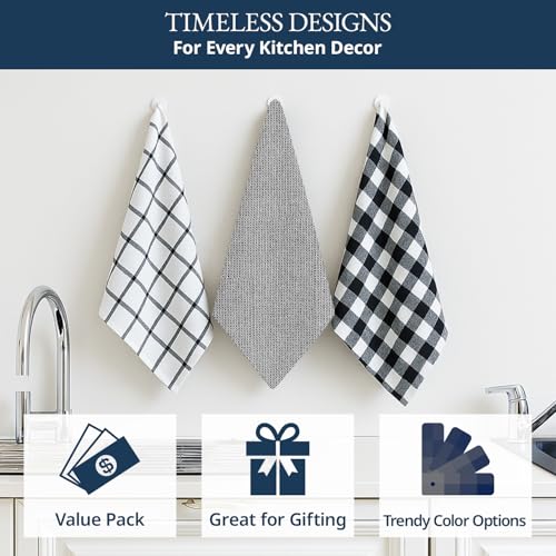 Kitchen Towels Set 100% Cotton Absorbent 6 Pack (18"x28" - 6 Pack / 09: Black)